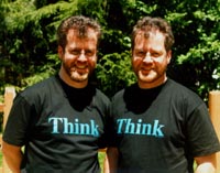 John and Charles in their "Think" shirts