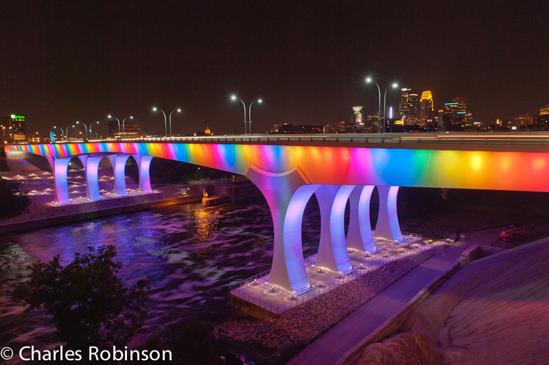 The 35w bridge was decorated in rainbow colors to kick off the weekend<br />June 24, 2011@22:40