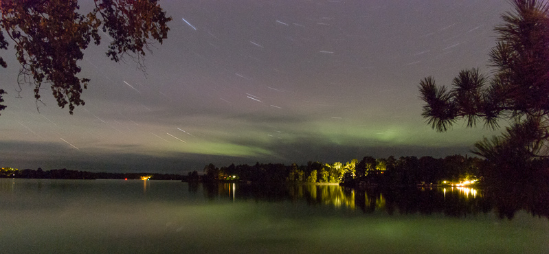 There are no cities North of us, but I also am not 100% convinced that any Aurora are at play here.  I think it's from resorts on the other side of the lake.  Still, it's a nice tone. 16-minute exposure.<br />August 29, 2014@22:12
