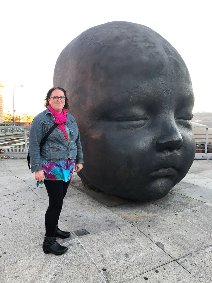 There were two giant baby heads outside of the train station.  One was 