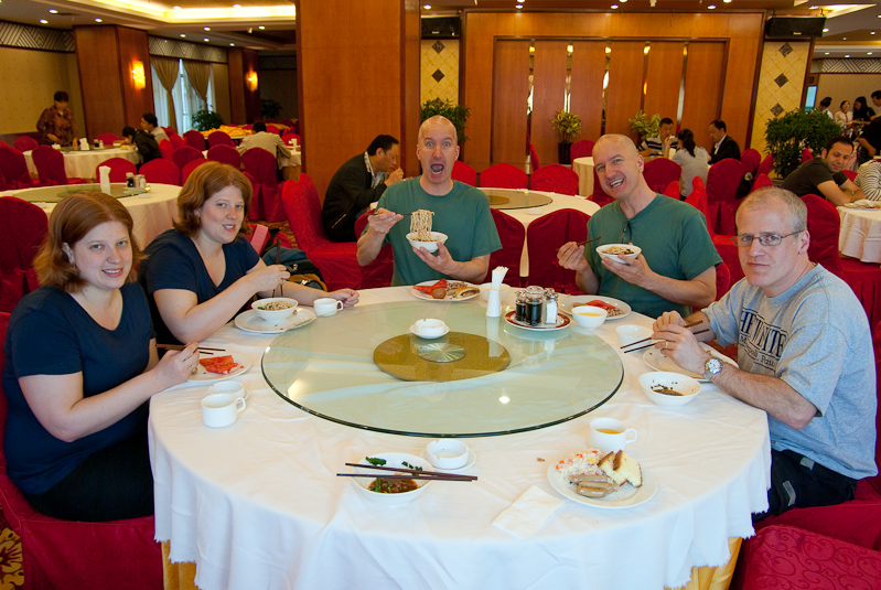 April 30, 2010@08:52<br/>Lauren, Lashauna, Ross, Doug, and John at our first breakfast as a six-some in Kunming