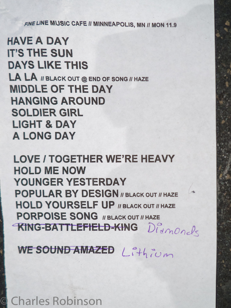 Final corrected setlist for the night.<br />November 09, 2015@23:06