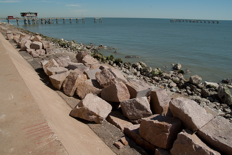 February 17, 2010@12:44<br/>The seawall on Galveston, with all of the large granite blocks which will be used to rebuild a missing jetty.