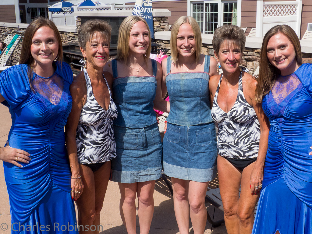 Jean and Jill organized a clothing swap where people could bring old sets from past years.  Nicole/Renee and Bailey/Chelsi are modeling some of the less-than-contemporary dresses (Denise and Debbie's suits look just fine!)<br />August 05, 2015@15:59