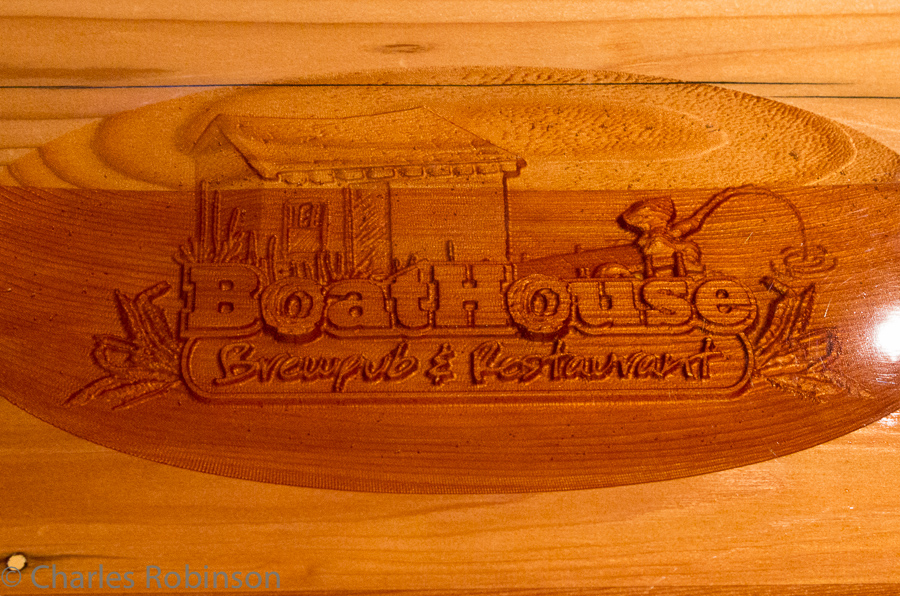 The logo was carved out of the table top and then filled in with the polyurethane.  Slick.<br />March 08, 2013@15:15