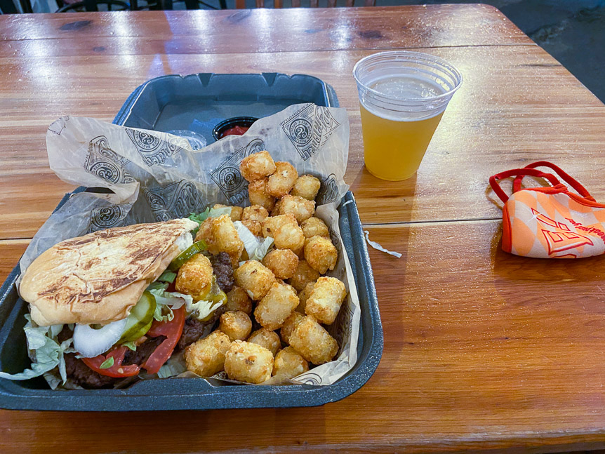 Dinner in Nashville was burgers and tots and Bearded Iris IPA at 