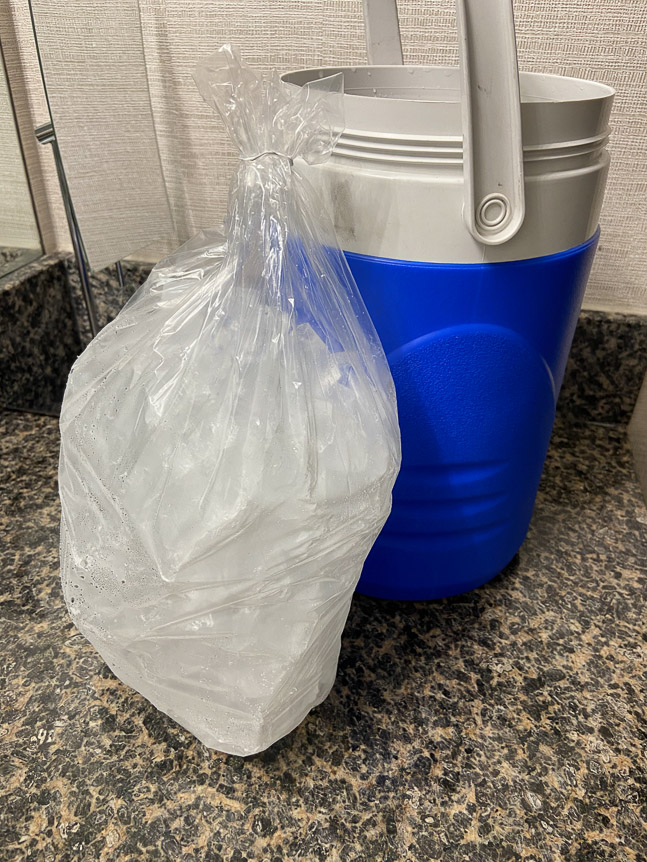 The hotel had a weird way of distributing ice - a chest freezer on the 4th floor was filled up with individual bags of ice.  OK...