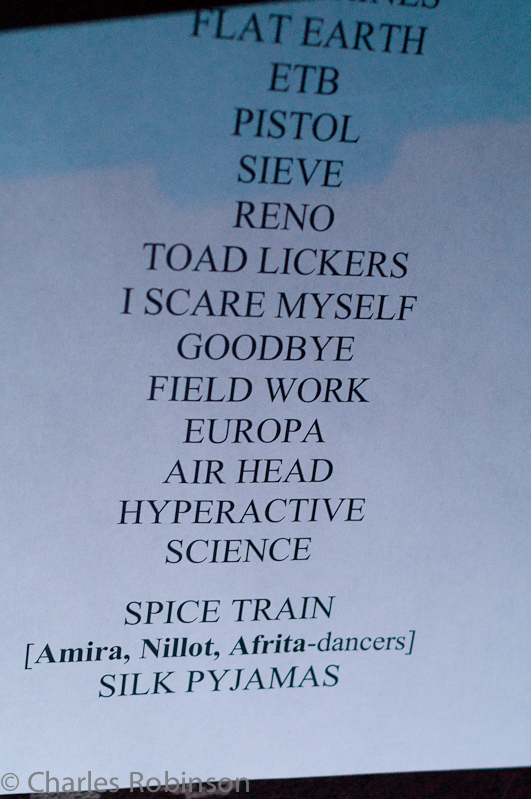 Partial setlist - top tracks you can't see here are: 