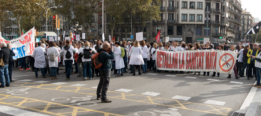 Heading for Catalunya Square for a bus tour, we came across this protest.