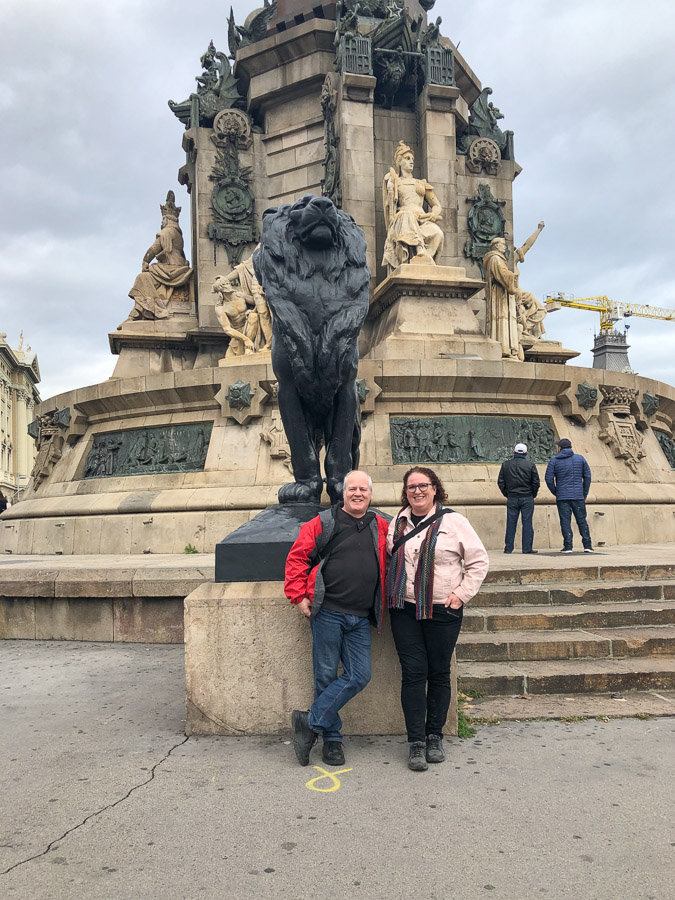 At the base of the Columbus monument