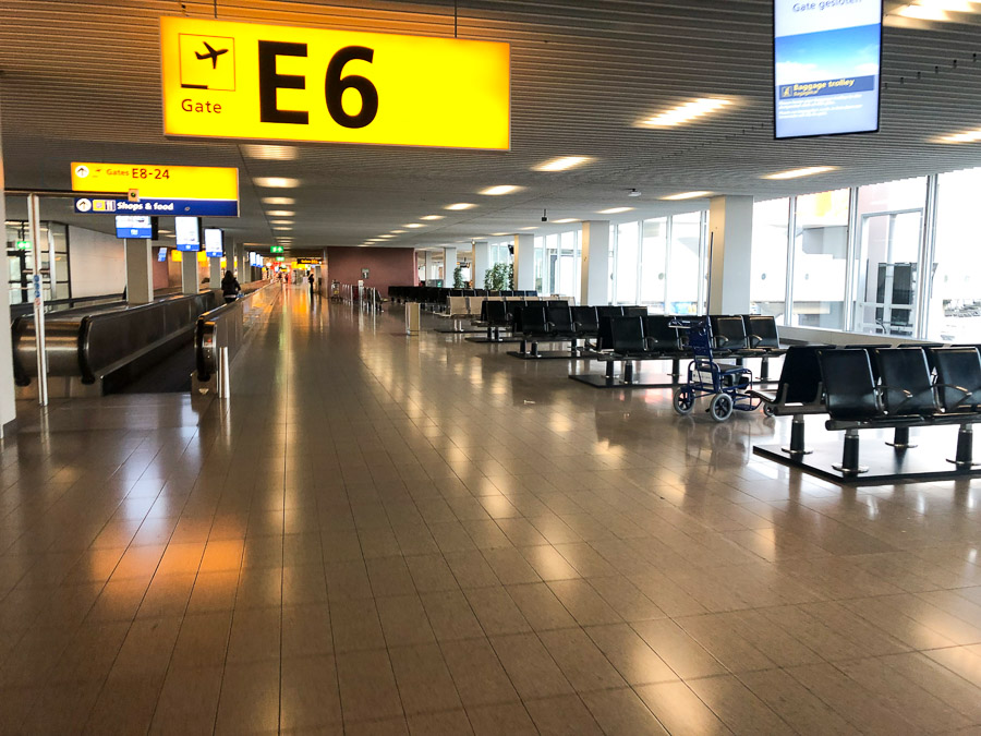 Schipol airport.  Our gate was waaaay at the end of terminal E and the rest of the terminal was empty - except for the mice.  Lots of mice.