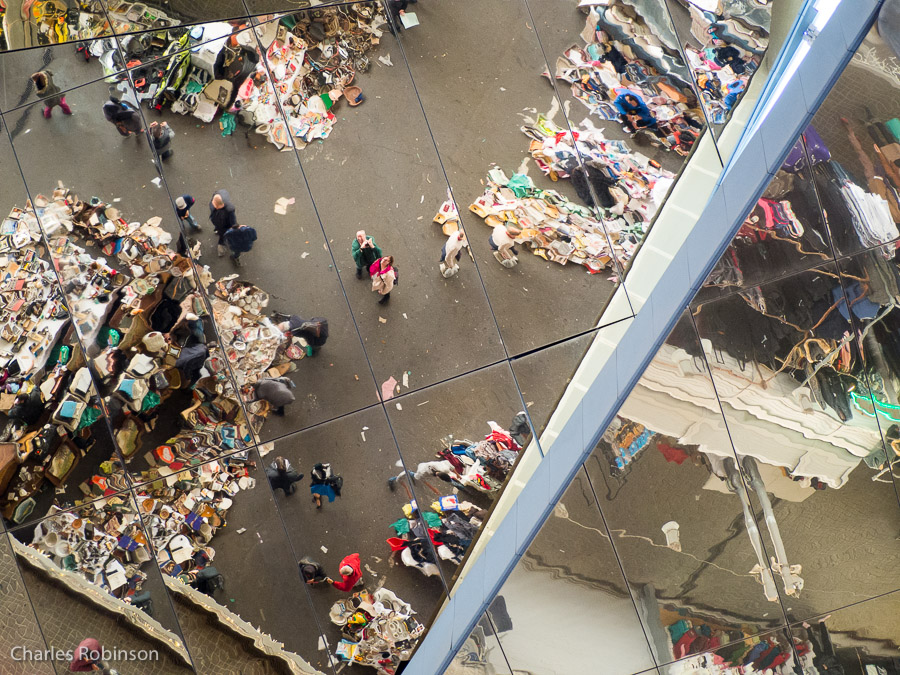 The roof over the market is all mirrors