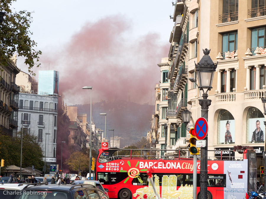 Later, they apparently set off smoke bombs.  This disrupted traffic for a bit.