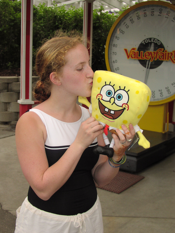 June 19, 2002@19:07<br/>Fiona won a SpongeBob when the dude at Valleyfair could not nail her weight/age within a reasonable amount of precision