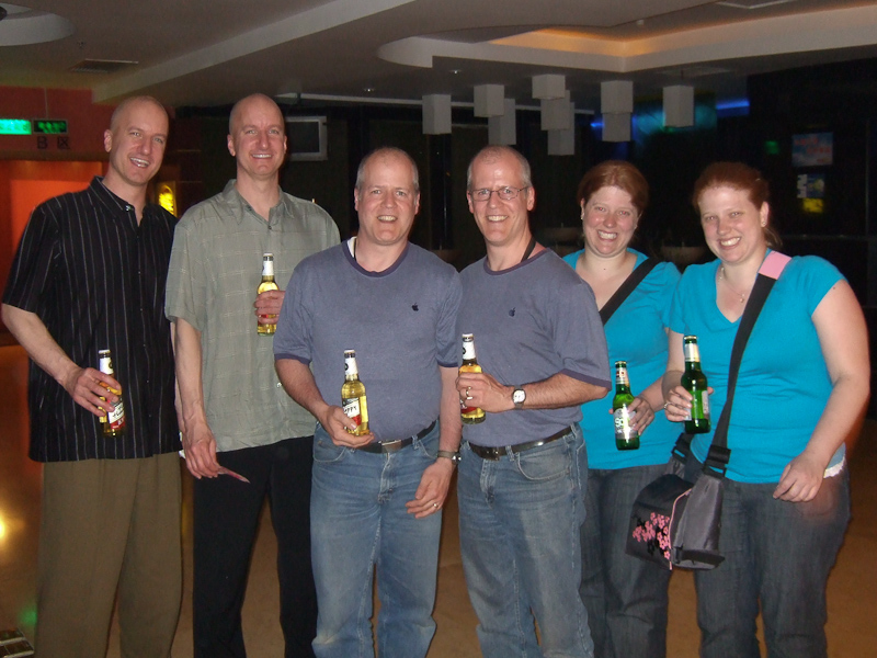 April 30, 2010@00:40<br/>Us on the Karaoke floor of our hotel with some VERY expensive beer.  Doug and Ross had just arrived and we wanted to celebrate.  Time: 12:40am.