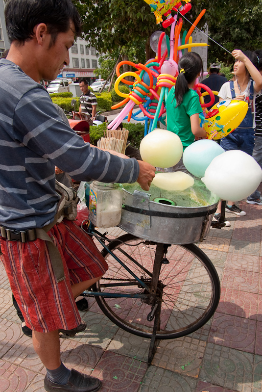 May 01, 2010@11:45<br/>Cotton candy being spun by a stationary bicycle.