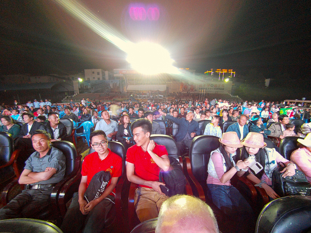 Looking back to the grandstand from the 2nd row. Our volunteer/assistants in the red shirts.<br />April 30, 2015@20:35