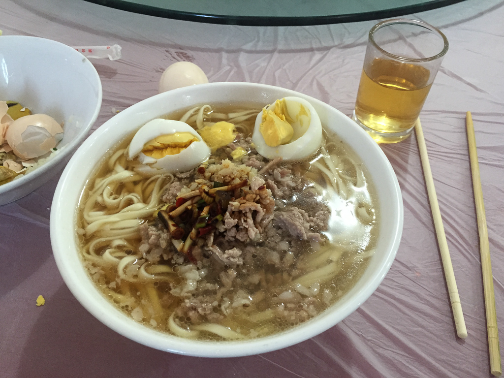 Back to the hotel for breakfast.  We found the noodle station!   Tea to drink...<br />May 01, 2015@08:20