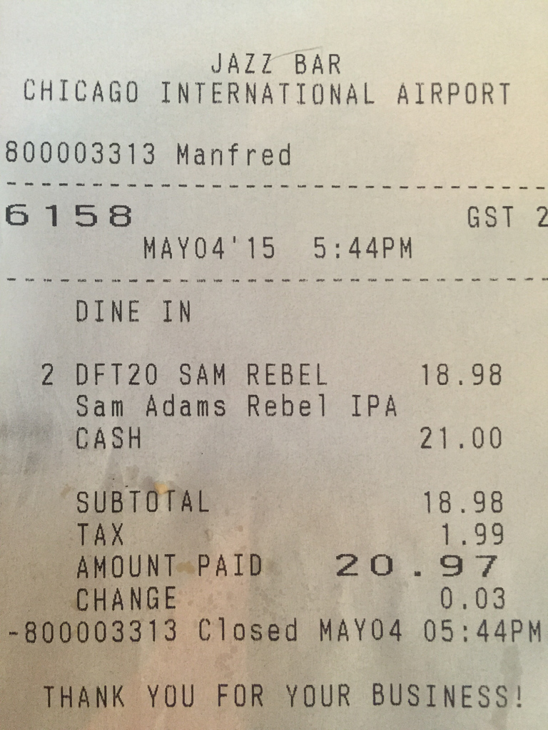 That's some pricey airport beer!<br />May 04, 2015@17:58