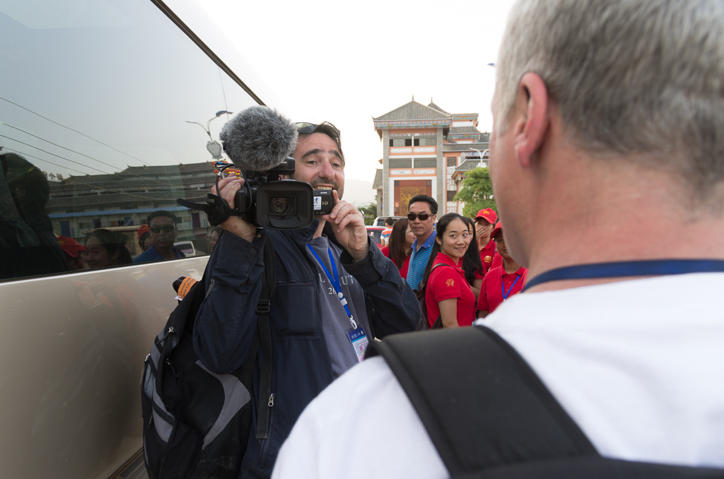 Along for the ride with us was French television.  This is Mathieu, interviewing us as we walk back to the bus. Nice guy!<br />May 01, 2015@18:58