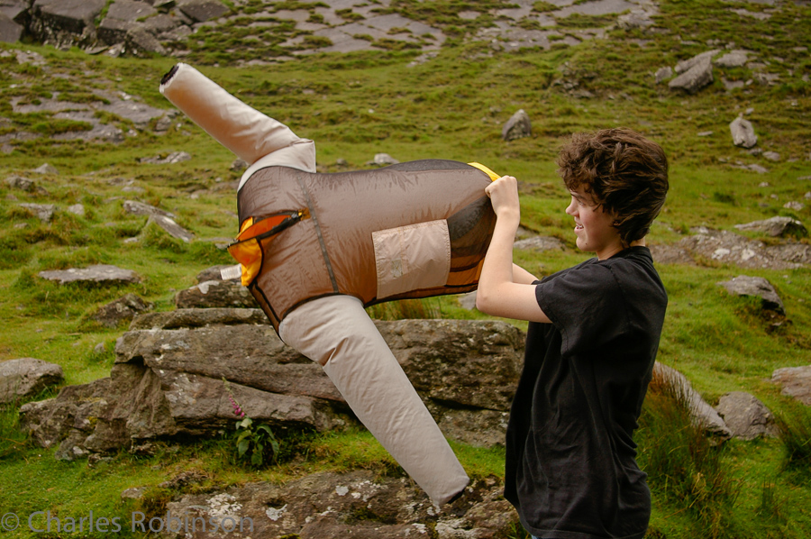 Casey at the top of Bailagh Bearna Gap. It was a bit windy.<br />June 18, 2005@12:09