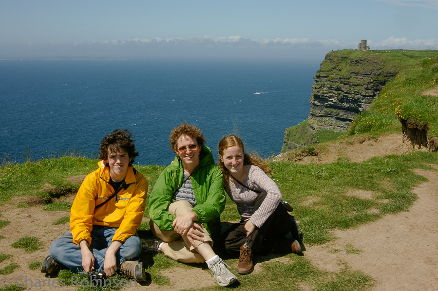 Casey, Melissa, Fiona at the Cliffs of Moher<br />June 19, 2005@14:50