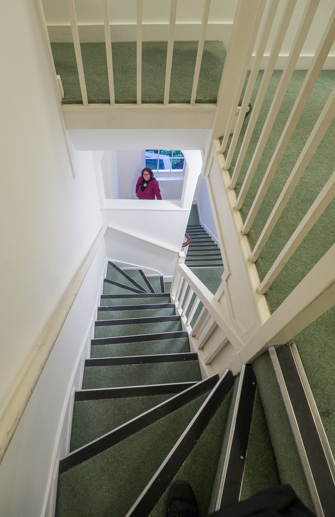 The view from our floor down the stairs.  The last run is STEEP.<br />May 06, 2017@20:13