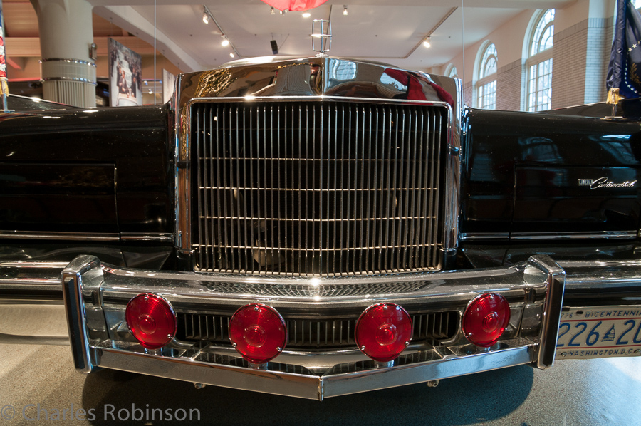Detail front view of the Reagan-era Presidential limousine.<br />December 17, 2011@11:21