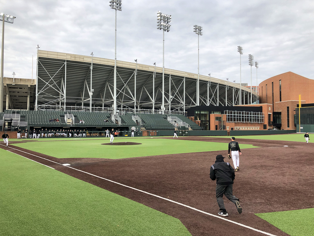 Walking through Vanderbilt University, we heard the sounds of baseball.  Stadium was open, so we stepped inside and enjoyed it for 20 minutes or so.  Baseball in February!!<br />February 03, 2018@12:58