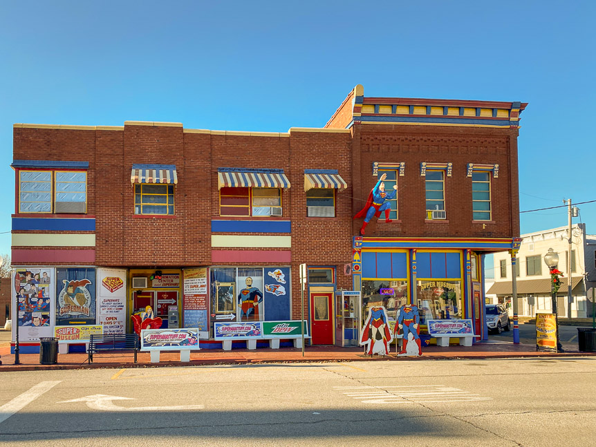 Much Superman-related paraphenalia can be experienced and purchased nearby.