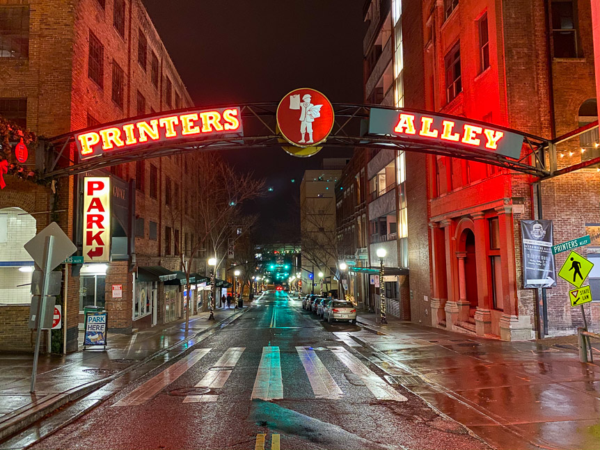 This sign marks a point where Printer's Alley crosses Church Street