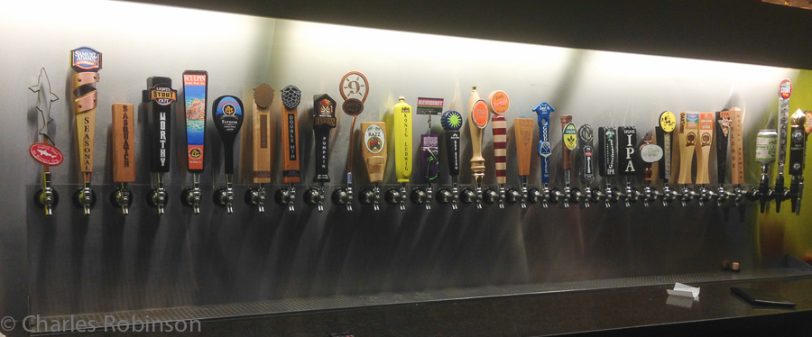 Part of the tap selection at Mellow Mushroom downtown.<br />September 29, 2013@17:45