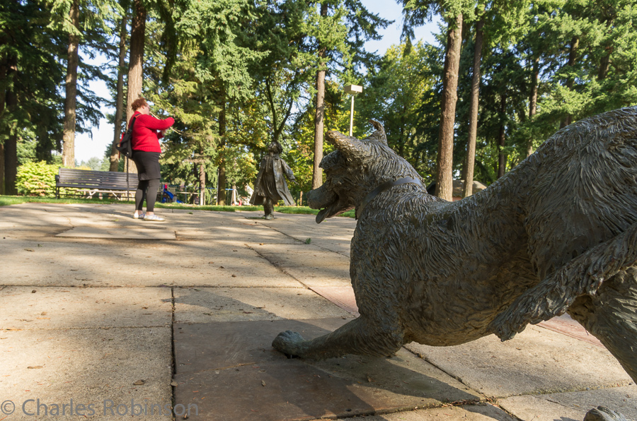 We visited the Beverly Cleary statues in Grant Park.  It was clear that there was meant to be water around, but the fountains had all been turned off for 