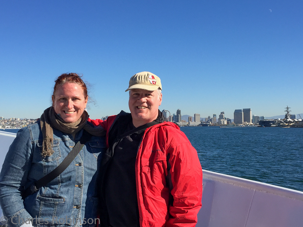 Here we are in front of the San Diego skyline (and the moon's up in the corner too!)<br />December 17, 2015@12:46