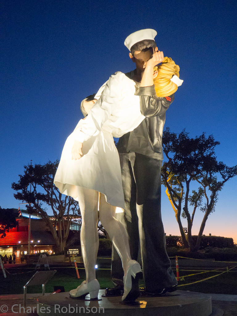 Walking the waterfront at night - you can't tell but this sculpture is about 25 feet tall.<br />December 16, 2015@17:21