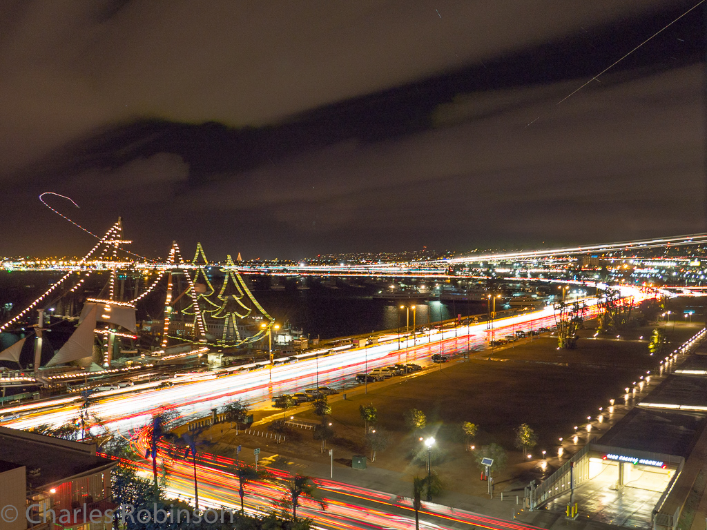 Airport by night.  It was raining so I didn't leave the camera out for more than one long-exposure attempt.  It almost worked, but unfortunately the camera moved during the two minutes I had the shutter open.<br />December 19, 2015@22:27