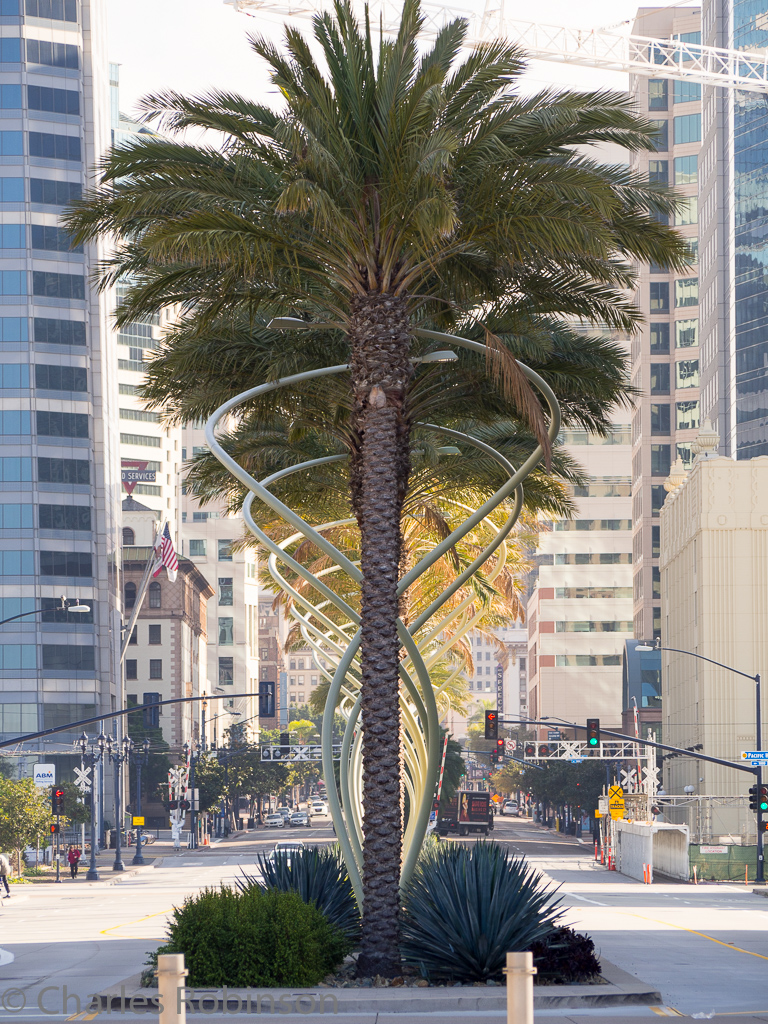 Looking up Broadway from the waterfront - the wavy lines are the streetlight poles.<br />December 19, 2015@10:01