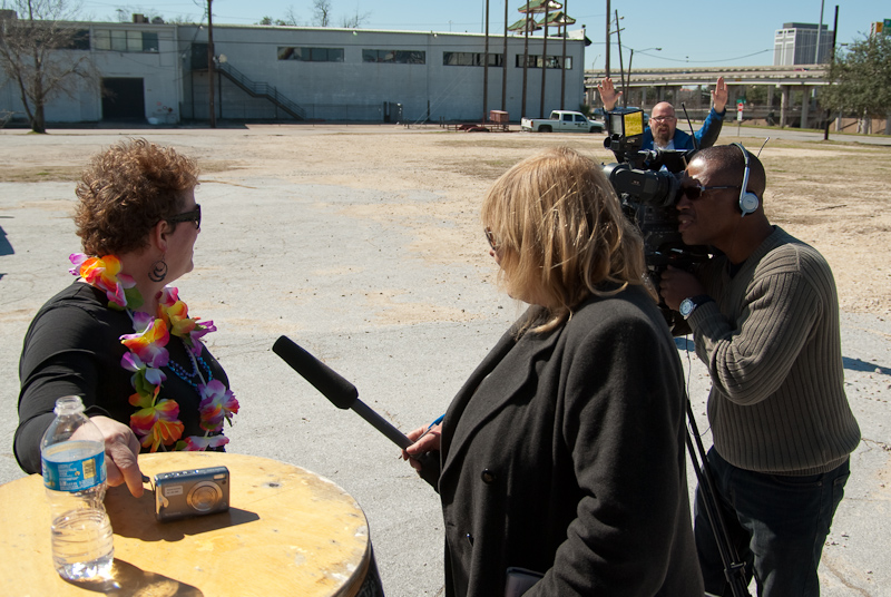 February 16, 2010@12:09<br/>Melissa gets interviewed by Channel 13 while Gene mugs in the background