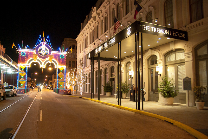 February 16, 2010@20:07<br/>Festively decorated street in Galveston