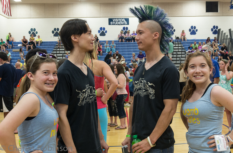 Gathering at the hot-dog dinner.  Brian and David just never have matching hair!<br />August 01, 2014@18:57