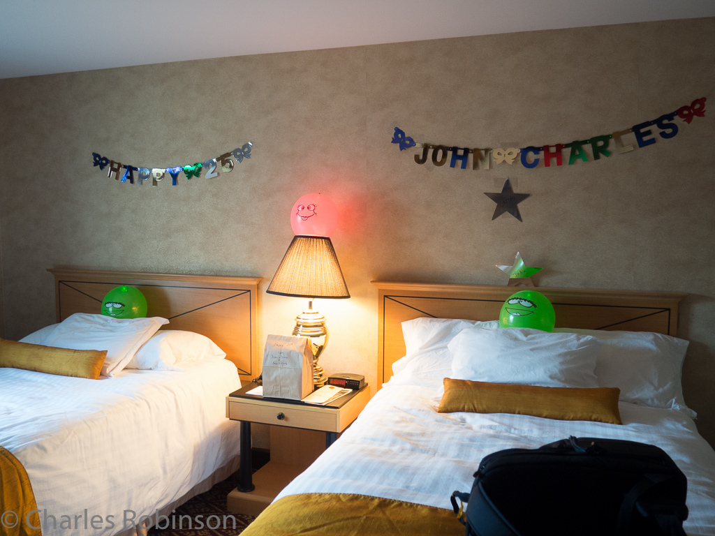 We arrived to find our room decorated with congratulations for our 25th year in attendance.  Nice!<br />August 04, 2015@18:10