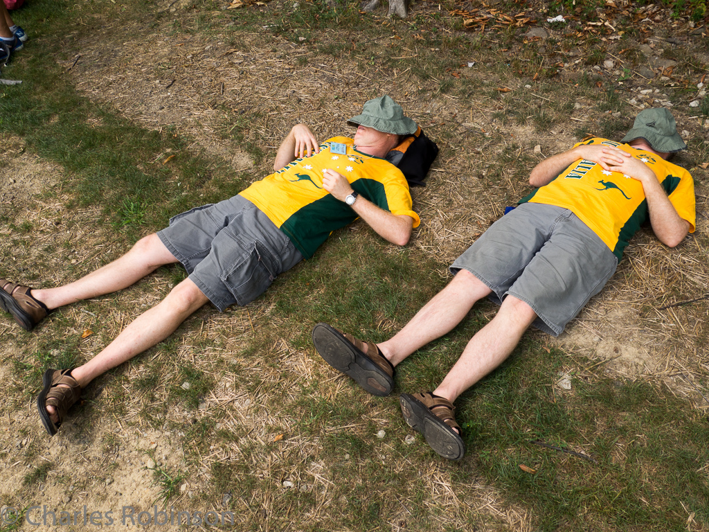 Phillip and Stuart catching a nap back by the amphitheater<br />August 06, 2016@13:17