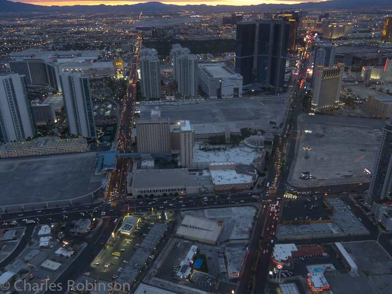 The street off to the right is Las Vegas Boulevard…. starting to light up as the sun sets.<br />December 12, 2012@16:32