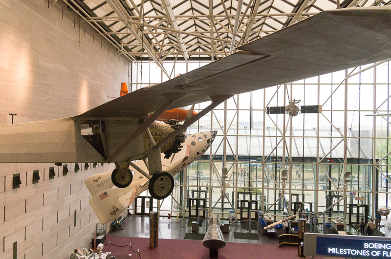 The real honest-to-goodness Spirit of St. Louis, not like the fake one at MSP.  Also: Mercury capsule down there - I look inside and think: I could never have gotten inside that thing.  Crazy!<br />September 25, 2014@16:25