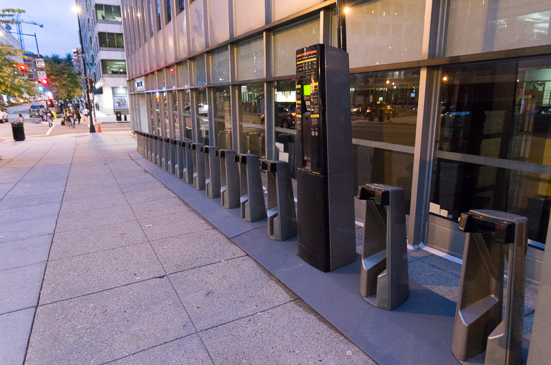 Typical bike station downtown after Rush Hour - all taken by commuters to go home.  No worries, there was usually another station within a block or two which had bikes.<br />September 25, 2014@19:14