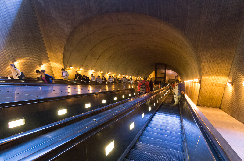 Descending into Rosslyn Station on the (country's?) longest escalator.<br />September 26, 2014@18:34