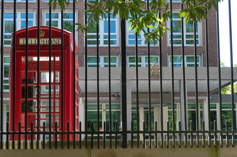 Apparently-functional phone booth at the British Embassy.<br />September 27, 2014@13:35